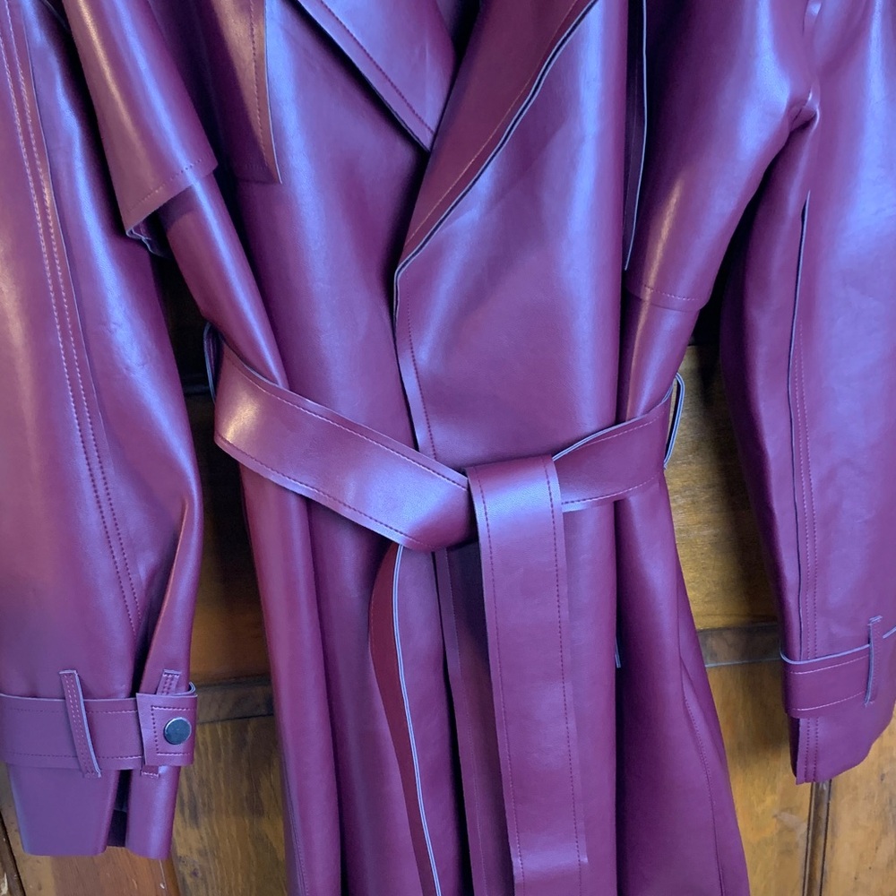 Naked Wardrobe Burgundy Trench Coat small vegan leather new with tags - Picture 2 of 10